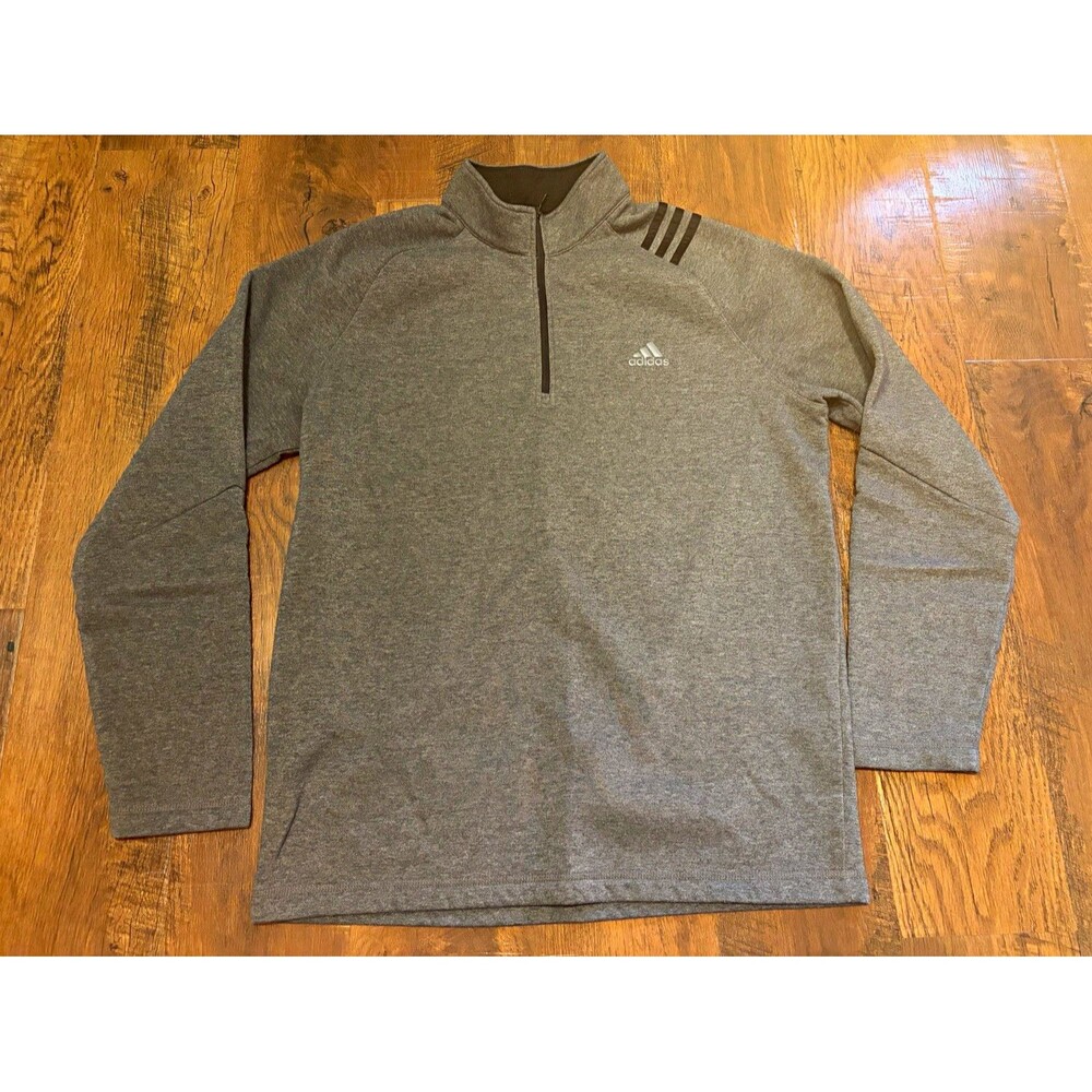 adidas Mens L Gray 1/4 Zip Mock Neck Long Sleeve Polyester Logo Pullover